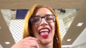Bigboob Spex shemale Smoking And Jerking In Solo Action
