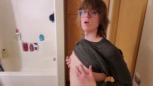 Trans girl Stephanie Sprays giant cumshot All Over bathroom Floor