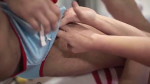 slut TS Ties Up friend while Riding Teachers penis