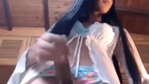 nice-looking lady-man latina Strokes Her Shecock